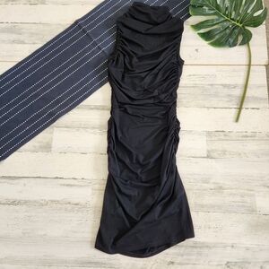 Susana Monaco Mockneck Open Back Ruched Knee Length Dress Black Size Small